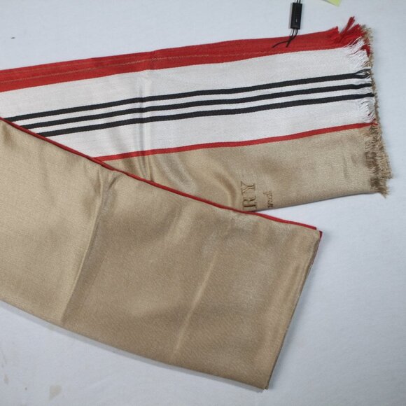 Authentic Burberry Stole Shawl Wrap 100% Cashmere Light Gold Made in Italy - Picture 1 of 7